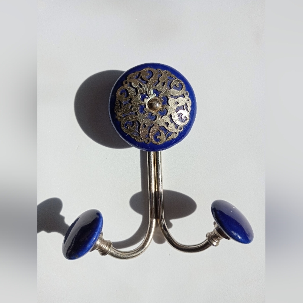 Elegant Vintage Style Blue and Silver Wall Hook
